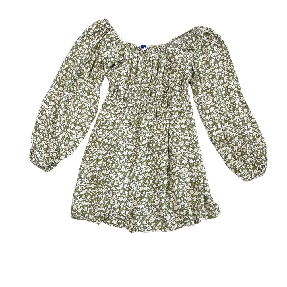 Old Navy Green Floral Smocked Mini Dress Long Sleeve Cottagecore Boho Size Small